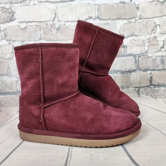 UGG Koolaburra Suede Leather Shearling Fur Lined Winter Boots Cranberry Size 4 - Picture 2 of 15